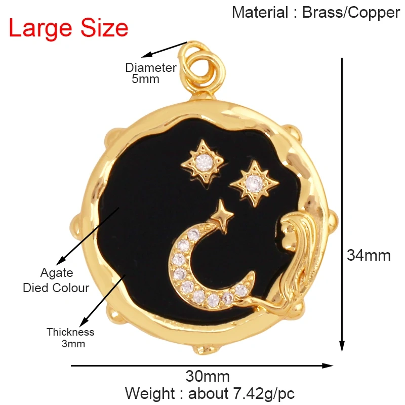 Trendy Shining Space Sun Moon Star Shell Charm Pendant,Real 18K Gold Plated Jewelry Components Findings Accessories Supplies S24
