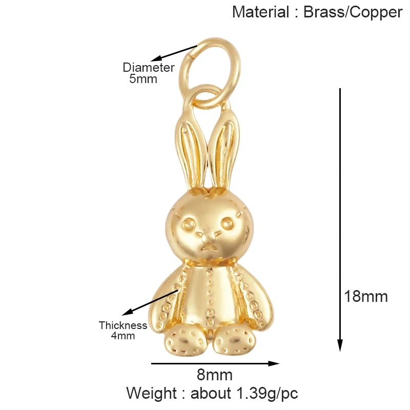 Cute Cat Dog Rabbit Bear Horse Lion Animal Charm Pendant,Real 18K Gold Plated Necklace Bracelet Jewelry Components Supplies S25