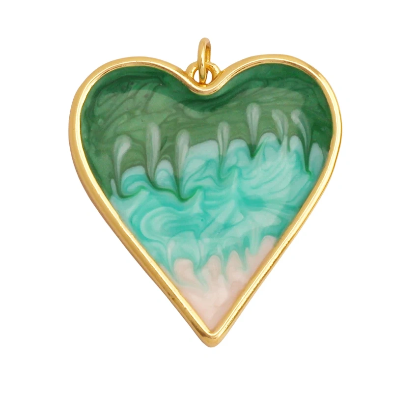 Fashion Colorful Zircon Focal Love Heart Charm Pendant,Real 18K Gold Plated Necklace Bracelet DIY Handmade Jewelry Supplies S26