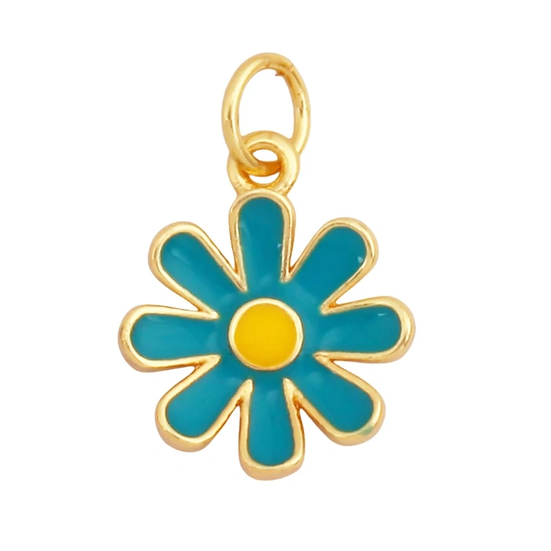 Trendy Sweet Sun Rose Flower Lotus Clover Tree Charm Pendant,Real 18k Gold Shell Zircon Jewelry Findings Necklace Supplies S22
