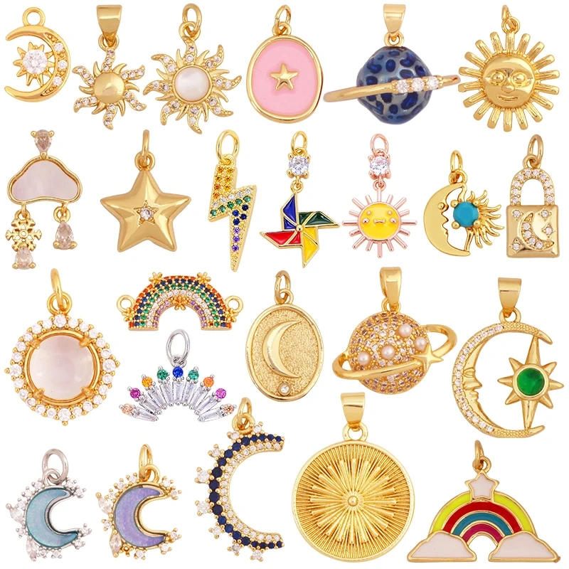Trendy Mini Windmill Flashing Bolt Star Sun Moon Rainbow Snowflake Charm Pendant,Craft Jewelry Necklace Bracelet Accessories S28