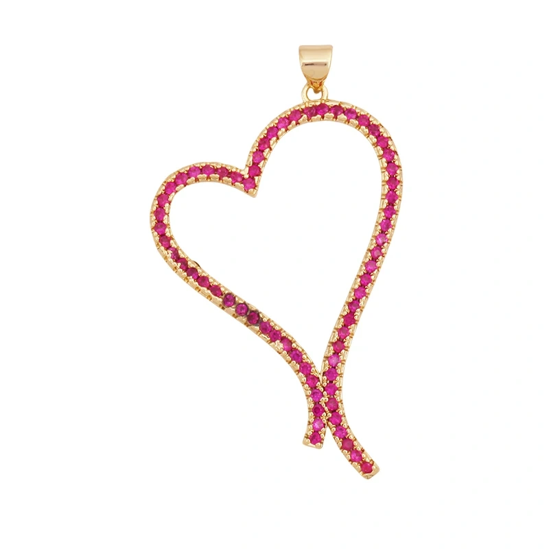 Fashion Colorful Zircon Focal Love Heart Charm Pendant,Real 18K Gold Plated Necklace Bracelet DIY Handmade Jewelry Supplies S26