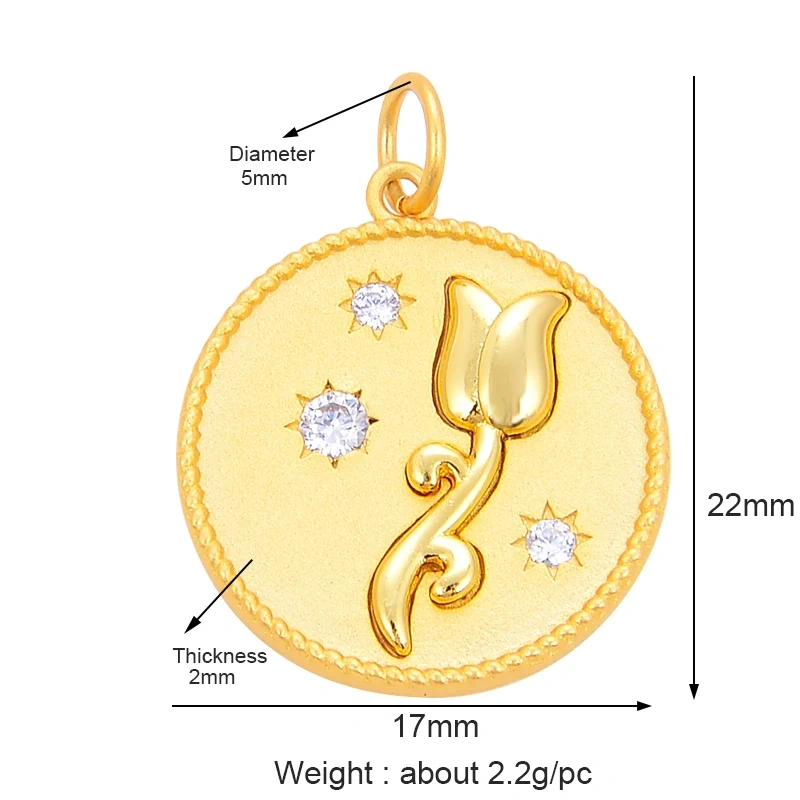 Trendy Sweet Sun Rose Flower Lotus Clover Tree Charm Pendant,Real 18k Gold Shell Zircon Jewelry Findings Necklace Supplies S22