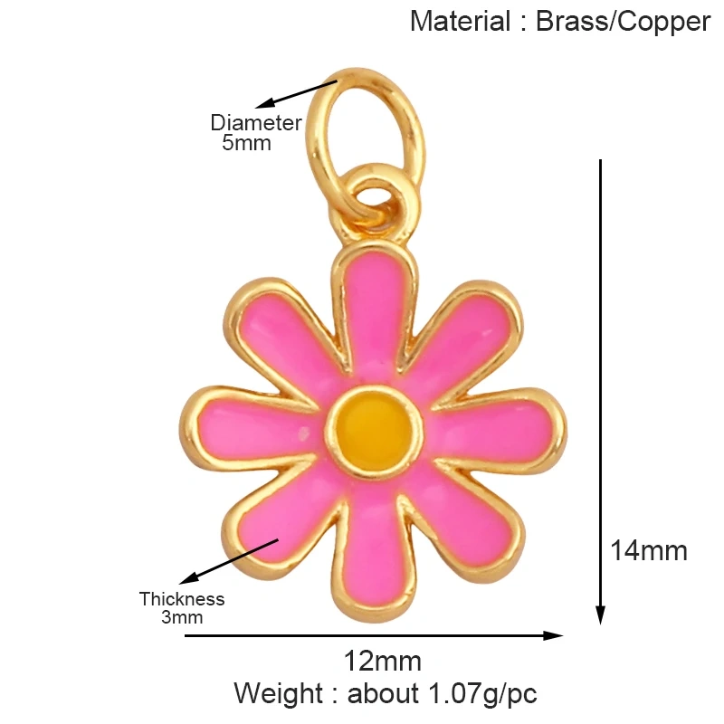 Trendy Sweet Sun Rose Flower Lotus Clover Tree Charm Pendant,Real 18k Gold Shell Zircon Jewelry Findings Necklace Supplies S22