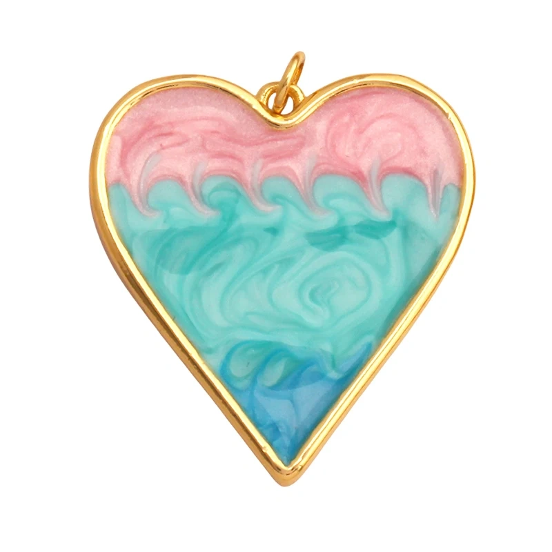 Fashion Colorful Zircon Focal Love Heart Charm Pendant,Real 18K Gold Plated Necklace Bracelet DIY Handmade Jewelry Supplies S26