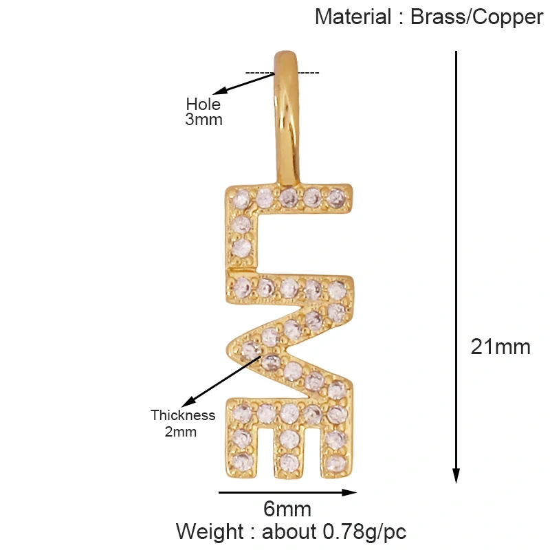 New Trendy Rainbow Zircon Shell Love Heart Charm Pendant,Creative Lock Letter Real 18K Gold Plated Jewelry Findings Supplies S19