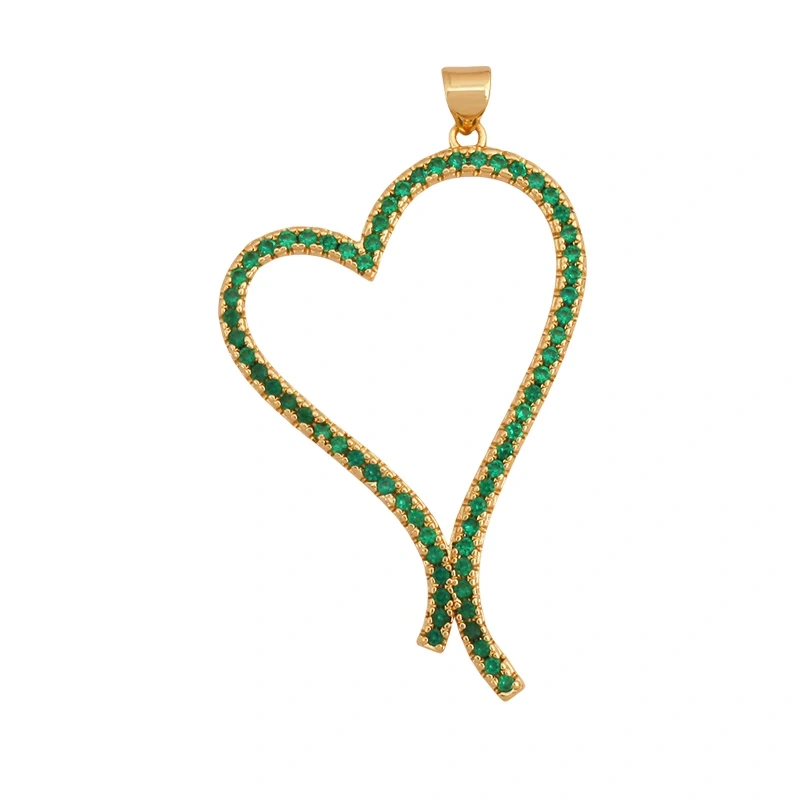 Fashion Colorful Zircon Focal Love Heart Charm Pendant,Real 18K Gold Plated Necklace Bracelet DIY Handmade Jewelry Supplies S26