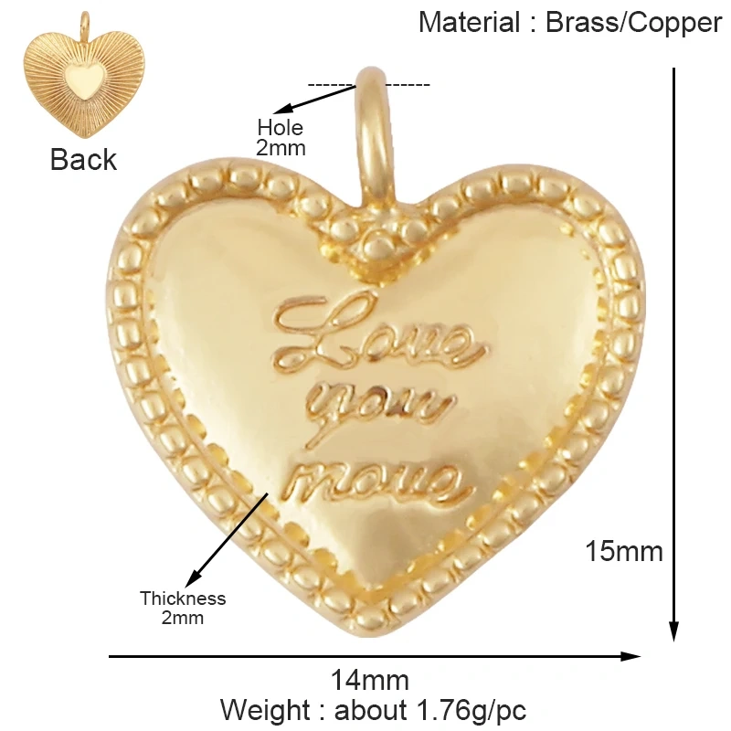 New Trendy Rainbow Zircon Shell Love Heart Charm Pendant,Creative Lock Letter Real 18K Gold Plated Jewelry Findings Supplies S19