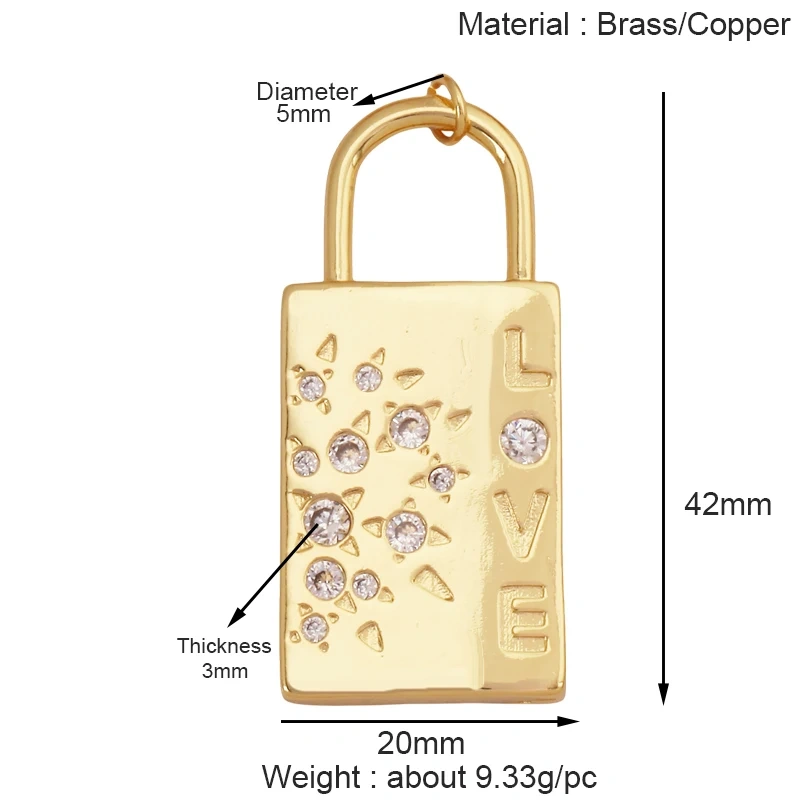 New Trendy Rainbow Zircon Shell Love Heart Charm Pendant,Creative Lock Letter Real 18K Gold Plated Jewelry Findings Supplies S19