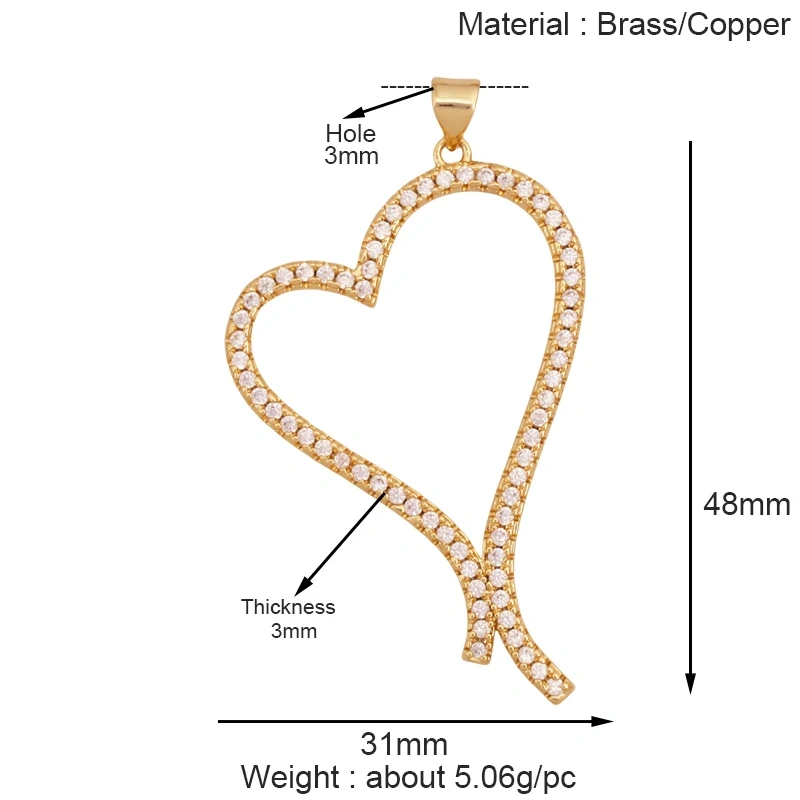 Fashion Colorful Zircon Focal Love Heart Charm Pendant,Real 18K Gold Plated Necklace Bracelet DIY Handmade Jewelry Supplies S26