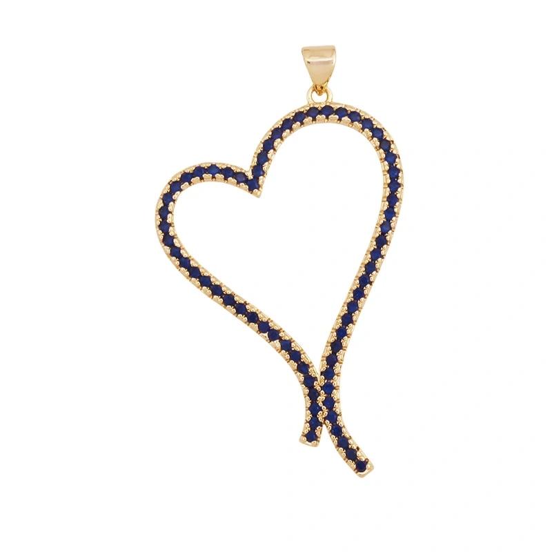 Fashion Colorful Zircon Focal Love Heart Charm Pendant,Real 18K Gold Plated Necklace Bracelet DIY Handmade Jewelry Supplies S26