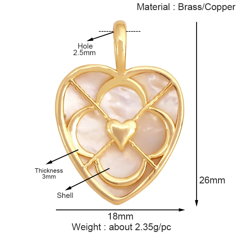 Trendy Sweet Sun Rose Flower Lotus Clover Tree Charm Pendant,Real 18k Gold Shell Zircon Jewelry Findings Necklace Supplies S22