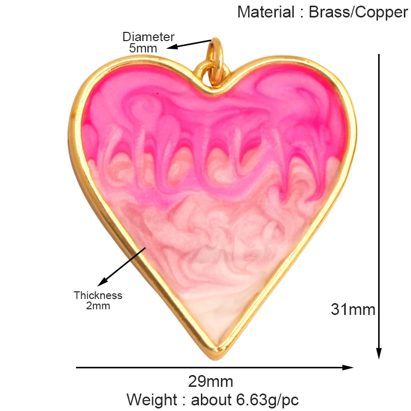 Fashion Colorful Zircon Focal Love Heart Charm Pendant,Real 18K Gold Plated Necklace Bracelet DIY Handmade Jewelry Supplies S26