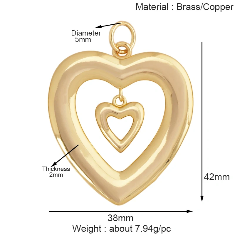 Fashion Colorful Zircon Focal Love Heart Charm Pendant,Real 18K Gold Plated Necklace Bracelet DIY Handmade Jewelry Supplies S26