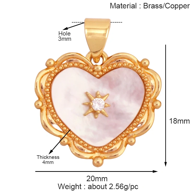 New Trendy Rainbow Zircon Shell Love Heart Charm Pendant,Creative Lock Letter Real 18K Gold Plated Jewelry Findings Supplies S19