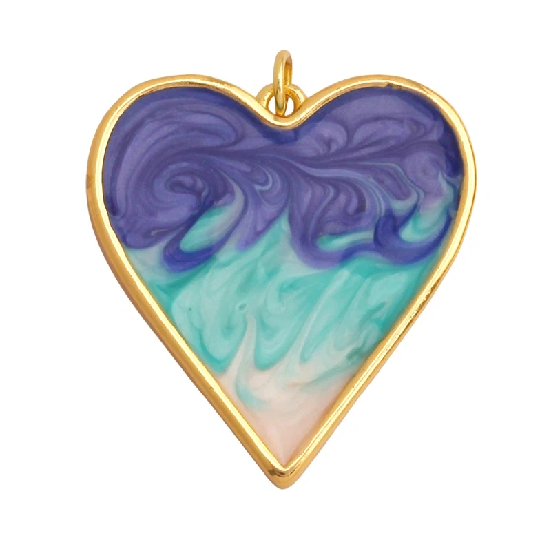 Fashion Colorful Zircon Focal Love Heart Charm Pendant,Real 18K Gold Plated Necklace Bracelet DIY Handmade Jewelry Supplies S26