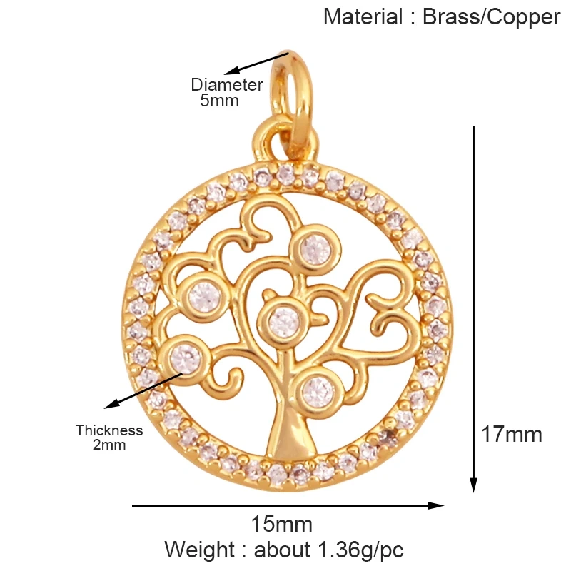 Trendy Sweet Sun Rose Flower Lotus Clover Tree Charm Pendant,Real 18k Gold Shell Zircon Jewelry Findings Necklace Supplies S22
