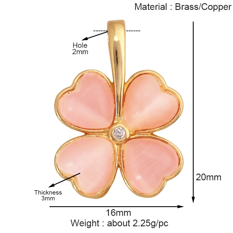 Trendy Sweet Sun Rose Flower Lotus Clover Tree Charm Pendant,Real 18k Gold Shell Zircon Jewelry Findings Necklace Supplies S22