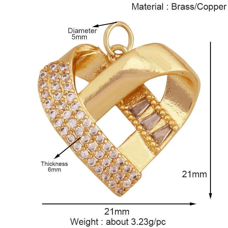 Fashion Colorful Zircon Focal Love Heart Charm Pendant,Real 18K Gold Plated Necklace Bracelet DIY Handmade Jewelry Supplies S26