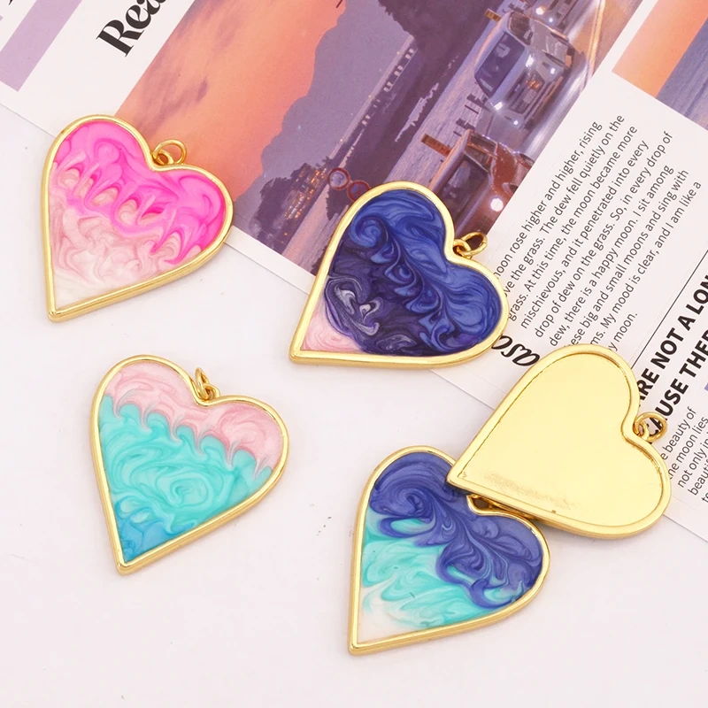 Fashion Colorful Zircon Focal Love Heart Charm Pendant,Real 18K Gold Plated Necklace Bracelet DIY Handmade Jewelry Supplies S26
