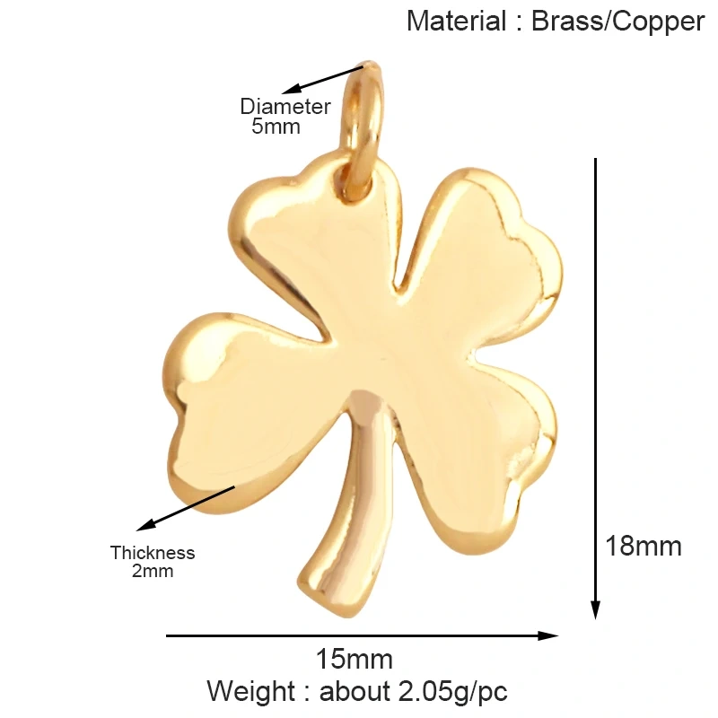 Trendy Sweet Sun Rose Flower Lotus Clover Tree Charm Pendant,Real 18k Gold Shell Zircon Jewelry Findings Necklace Supplies S22