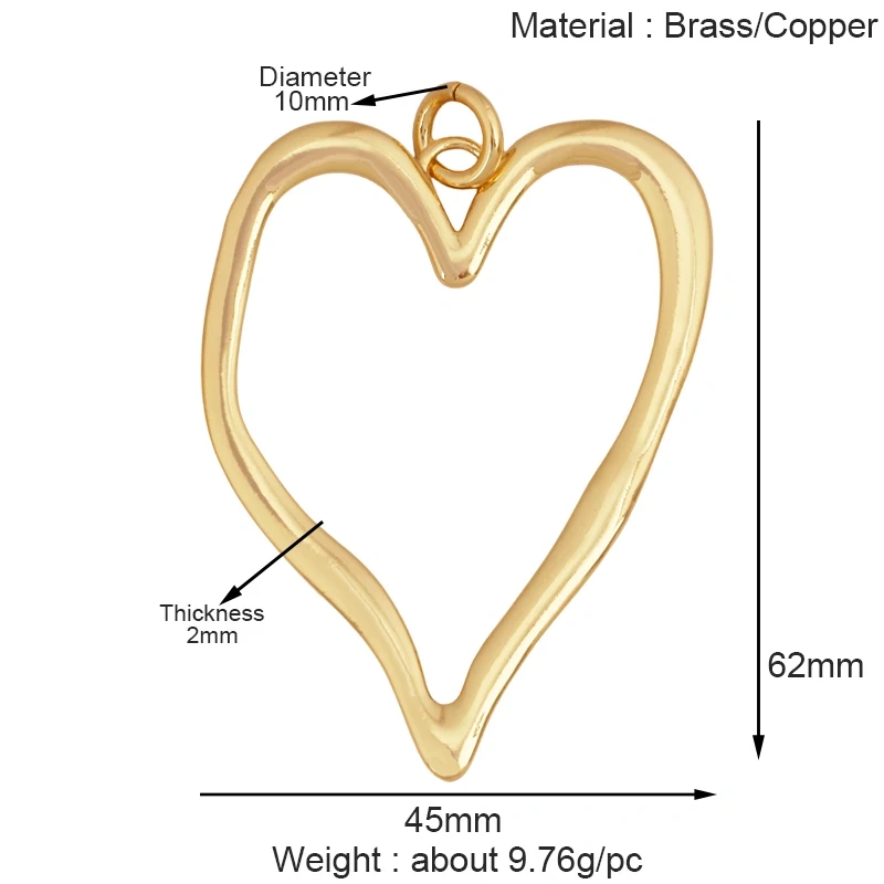 Fashion Colorful Zircon Focal Love Heart Charm Pendant,Real 18K Gold Plated Necklace Bracelet DIY Handmade Jewelry Supplies S26