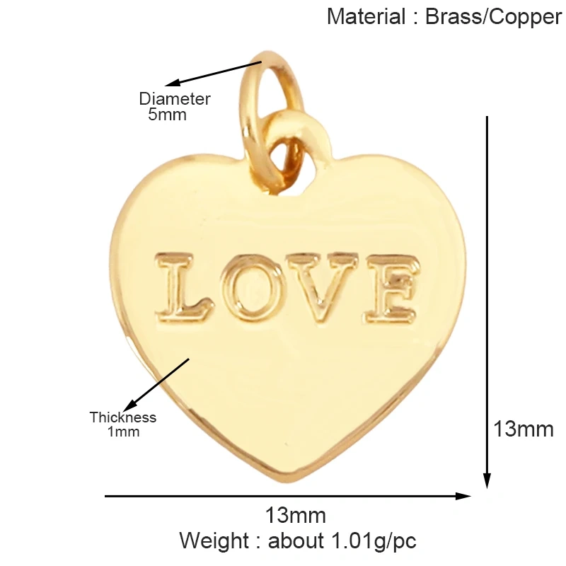 New Trendy Rainbow Zircon Shell Love Heart Charm Pendant,Creative Lock Letter Real 18K Gold Plated Jewelry Findings Supplies S19