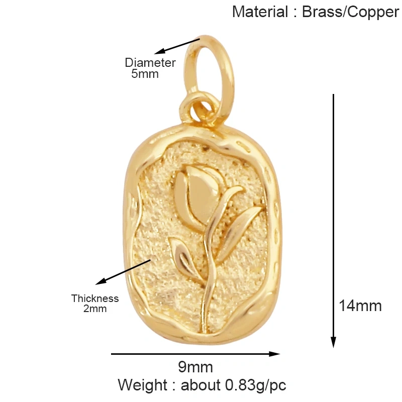 Trendy Sweet Sun Rose Flower Lotus Clover Tree Charm Pendant,Real 18k Gold Shell Zircon Jewelry Findings Necklace Supplies S22