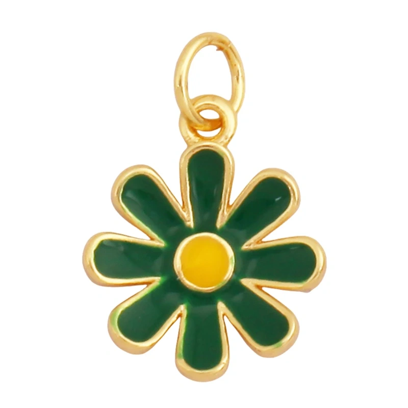 Trendy Sweet Sun Rose Flower Lotus Clover Tree Charm Pendant,Real 18k Gold Shell Zircon Jewelry Findings Necklace Supplies S22