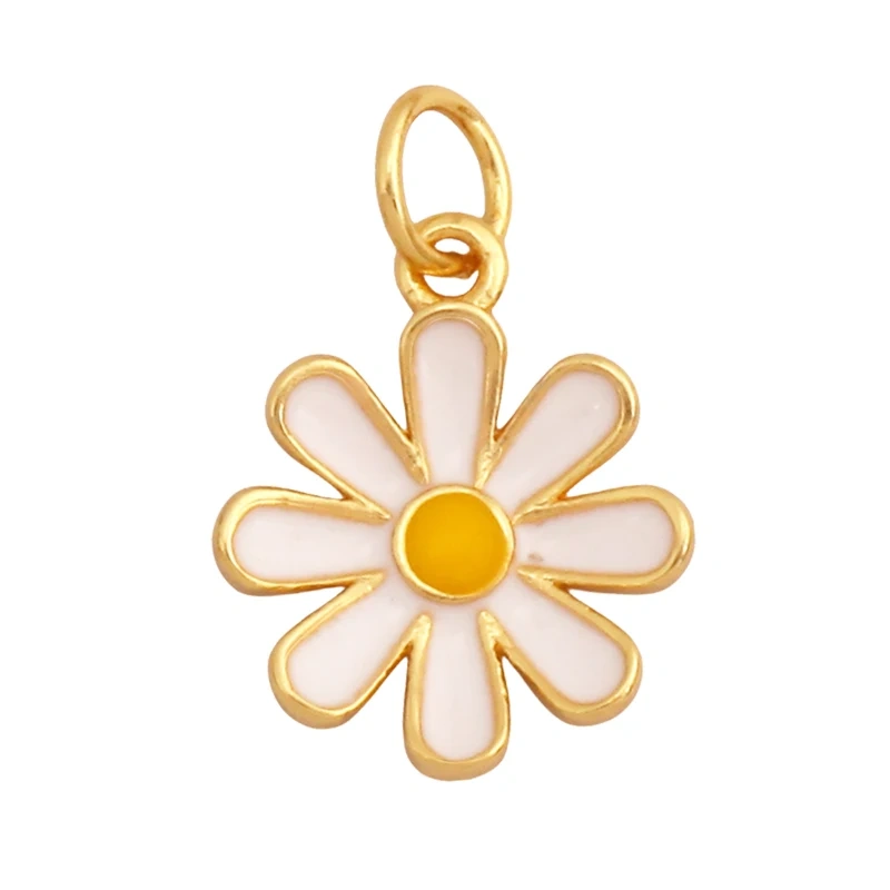 Trendy Sweet Sun Rose Flower Lotus Clover Tree Charm Pendant,Real 18k Gold Shell Zircon Jewelry Findings Necklace Supplies S22