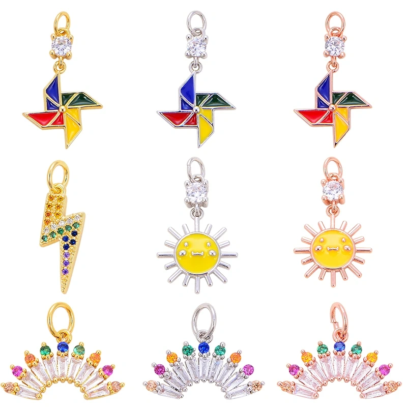 Trendy Mini Windmill Flashing Bolt Star Sun Moon Rainbow Snowflake Charm Pendant,Craft Jewelry Necklace Bracelet Accessories S28