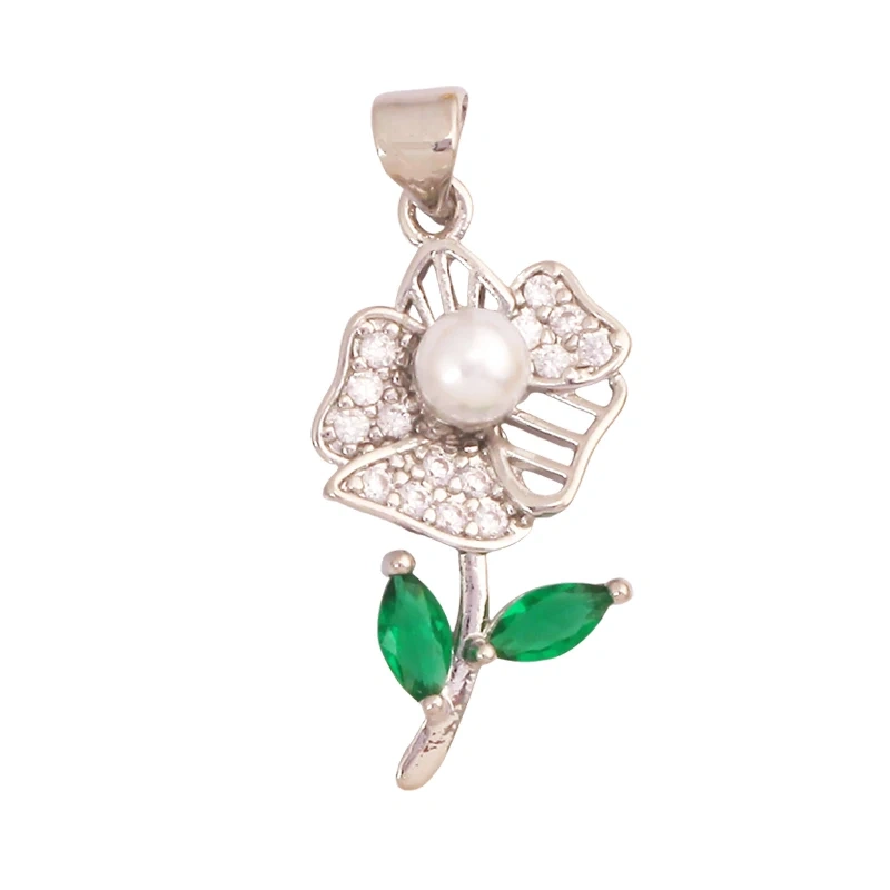 Trendy Sweet Sun Rose Flower Lotus Clover Tree Charm Pendant,Real 18k Gold Shell Zircon Jewelry Findings Necklace Supplies S22