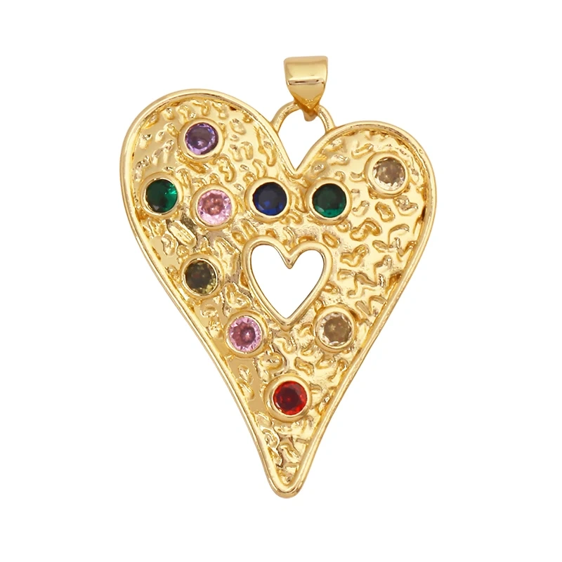 Fashion Colorful Zircon Focal Love Heart Charm Pendant,Real 18K Gold Plated Necklace Bracelet DIY Handmade Jewelry Supplies S26
