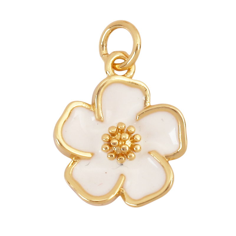 Sweet Spring Colorful Flower Charm Pendant,Trendy Multicolor Sakura Enamel Necklace Accessories Handy Craft Jewelry Supplies M28