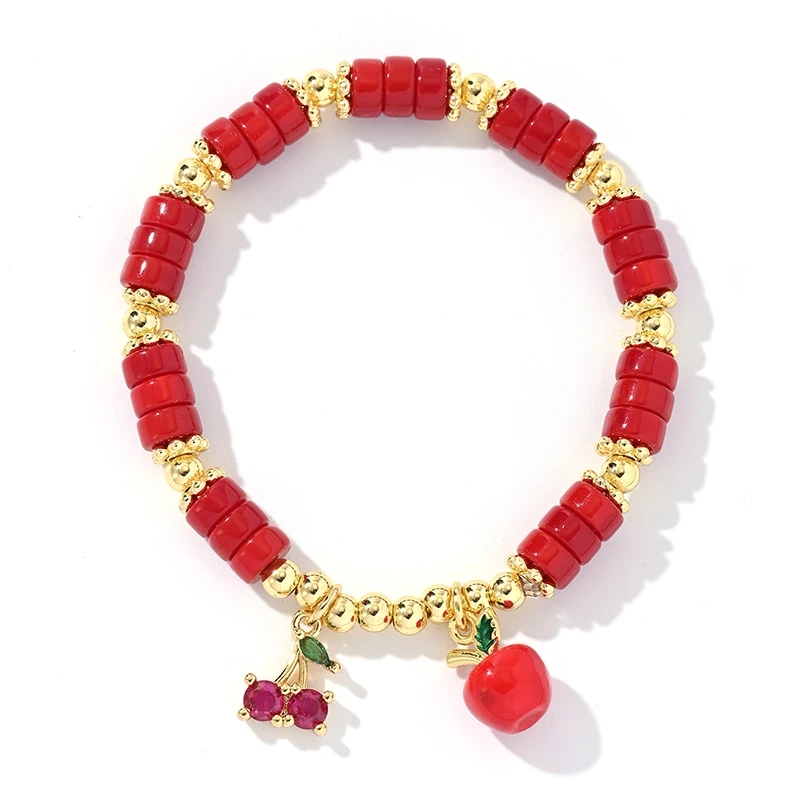 Red Peach Heart Fruit Beads Versatile Best Friend Fashion Gift Couple Bracelet , Fashion Party Amulet Proection Bracelet X258-B