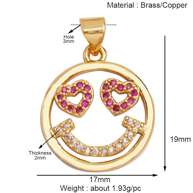 Fashion Happy Face Round Charm Pendant,Real 18K Gold Plated Zircon Necklace Bracelet Pendant Handmade Jewelry Accessories S37