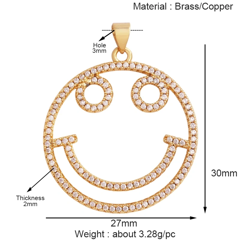 Fashion Happy Face Round Charm Pendant,Real 18K Gold Plated Zircon Necklace Bracelet Pendant Handmade Jewelry Accessories S37