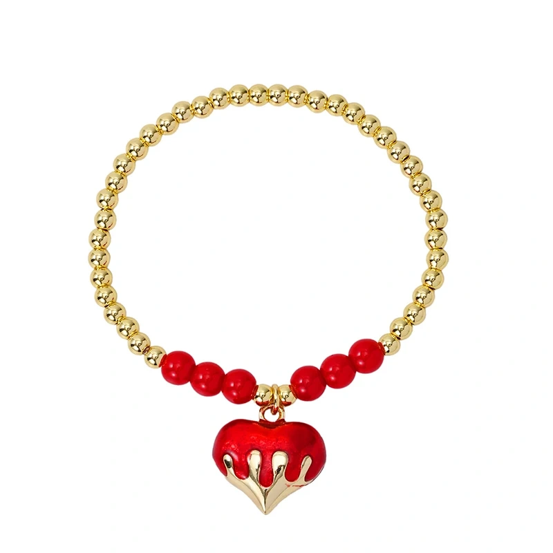 New Year New Luck Red Mushroom Cherry Strawberry Pepper Chilly Bracelet ,18k Gold Plated Brass beads , Gift for Her Girlfreind