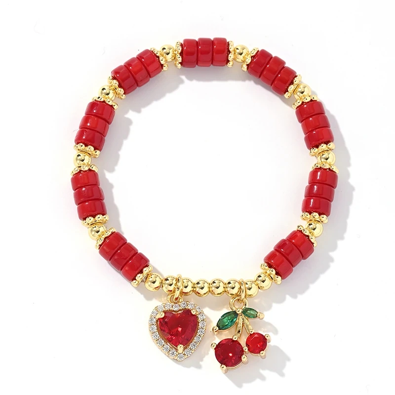 Red Peach Heart Fruit Beads Versatile Best Friend Fashion Gift Couple Bracelet , Fashion Party Amulet Proection Bracelet X258-B