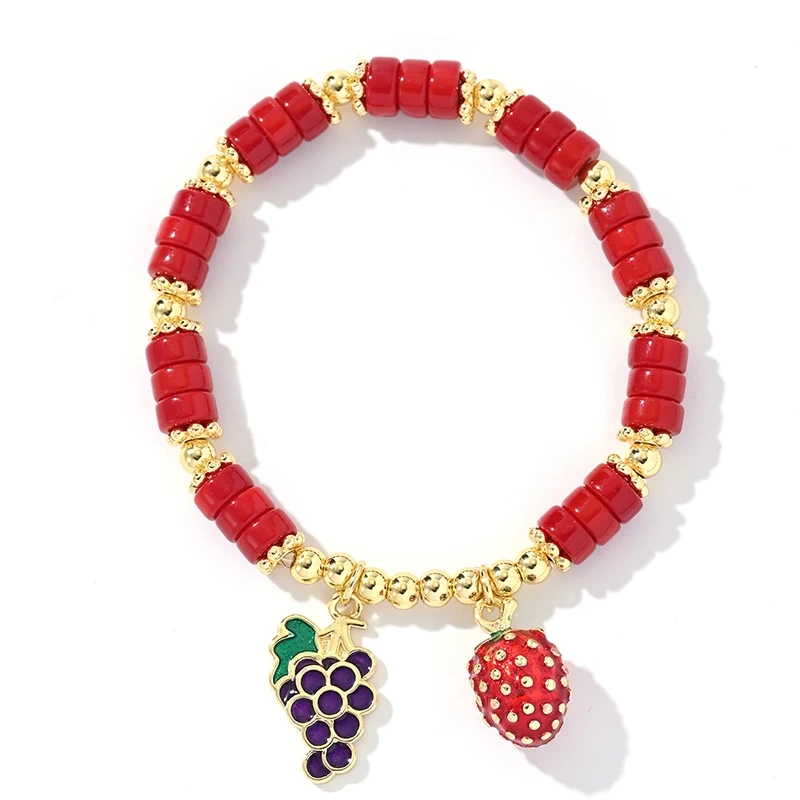 Red Peach Heart Fruit Beads Versatile Best Friend Fashion Gift Couple Bracelet , Fashion Party Amulet Proection Bracelet X258-B