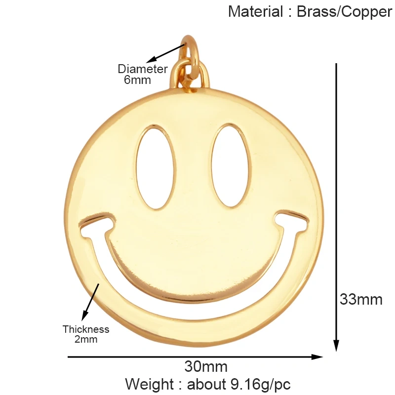 Fashion Happy Face Round Charm Pendant,Real 18K Gold Plated Zircon Necklace Bracelet Pendant Handmade Jewelry Accessories S37