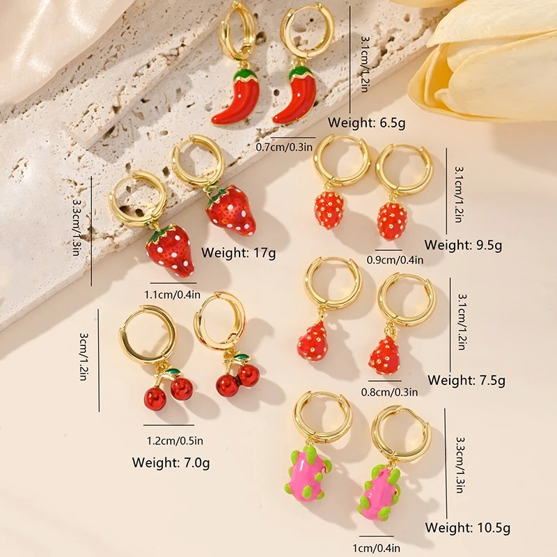 New in fruit cherry strawberry dragon fruit pendant, oil dripping earrings Women female earrings X268