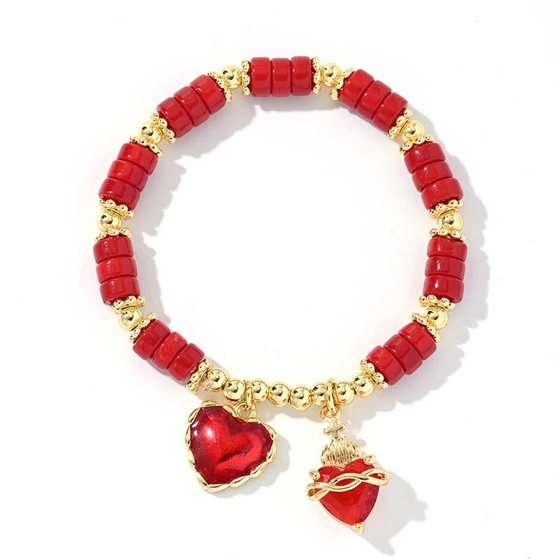 Red Peach Heart Fruit Beads Versatile Best Friend Fashion Gift Couple Bracelet , Fashion Party Amulet Proection Bracelet X258-B