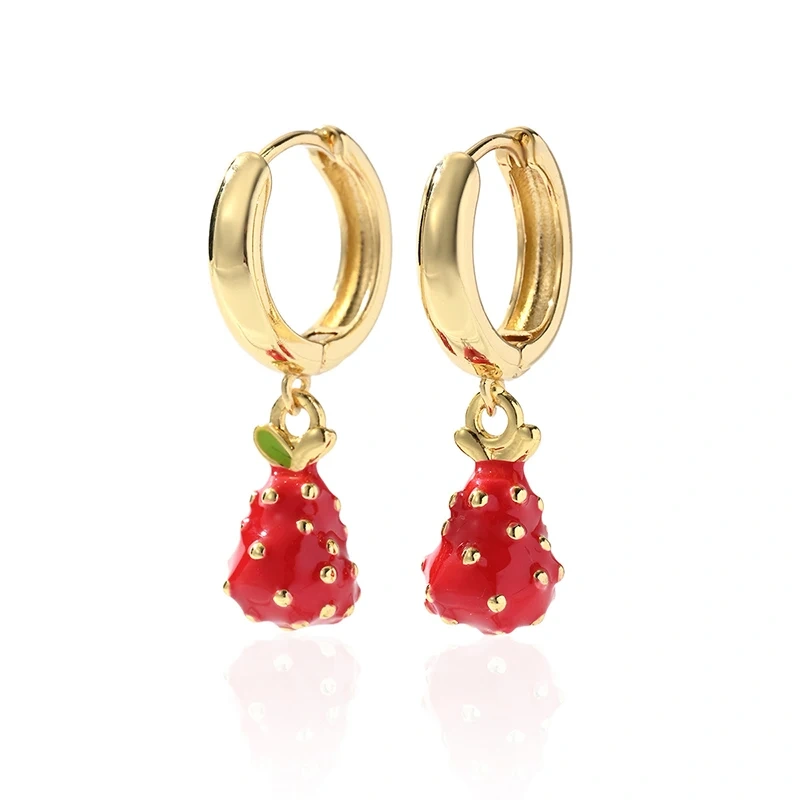 New in fruit cherry strawberry dragon fruit pendant, oil dripping earrings Women female earrings X268