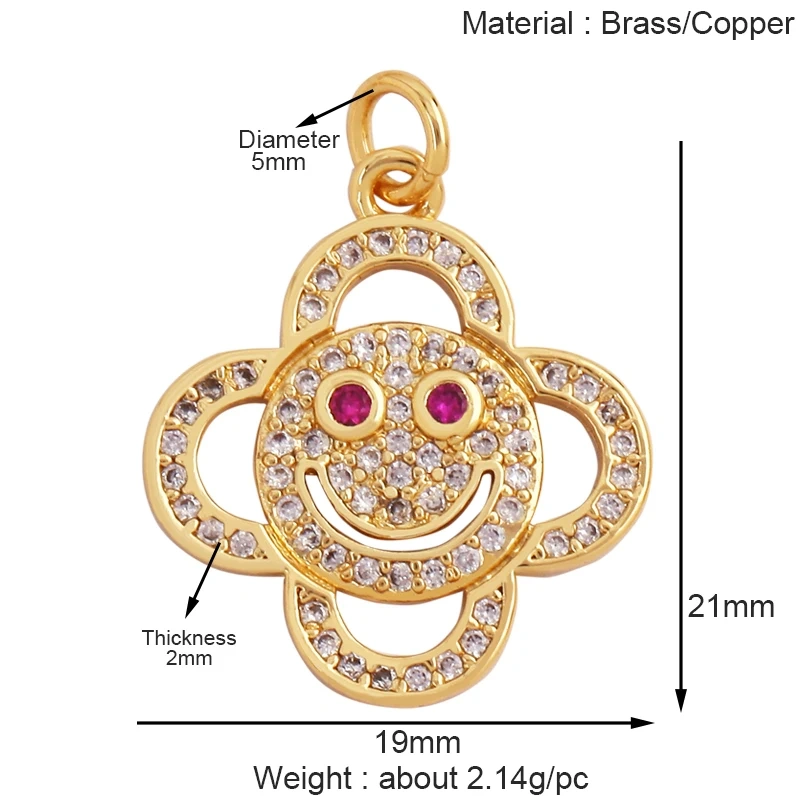 Fashion Happy Face Round Charm Pendant,Real 18K Gold Plated Zircon Necklace Bracelet Pendant Handmade Jewelry Accessories S37