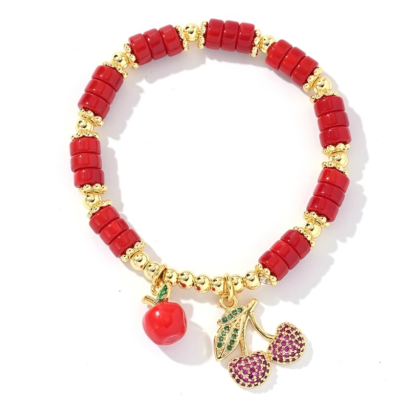Red Peach Heart Fruit Beads Versatile Best Friend Fashion Gift Couple Bracelet , Fashion Party Amulet Proection Bracelet X258-B
