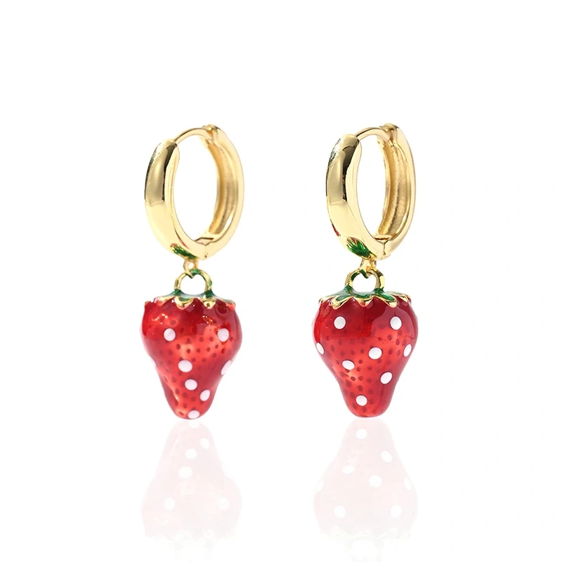 New in fruit cherry strawberry dragon fruit pendant, oil dripping earrings Women female earrings X268
