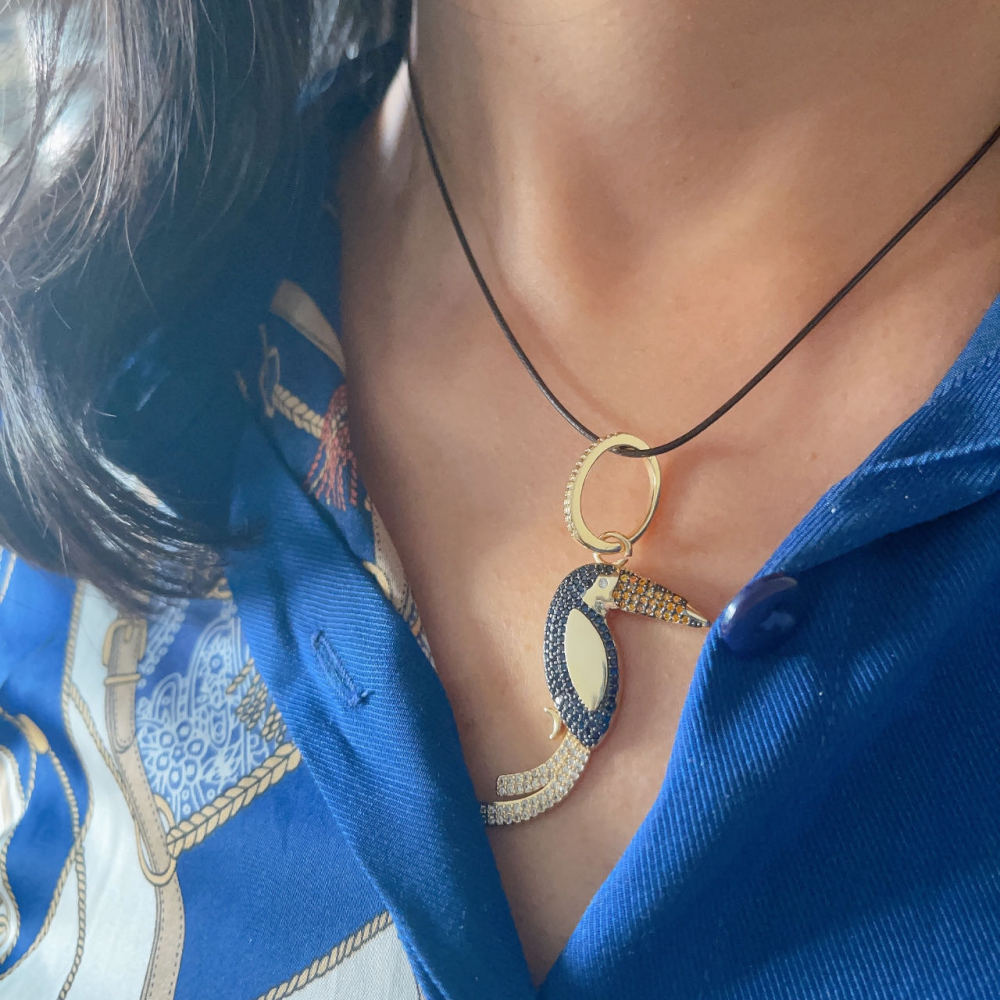 Bee Butterfly Bird Eagle Owl 18K Gold Plated Colorful Zircon Charm Pendant,Cute Insect Animal Jewelry Necklace Making Supply M71