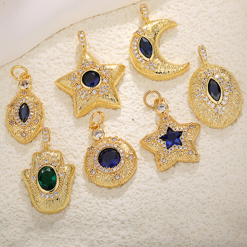 Classic Star Heart Flower Hand Geometry Shape Gemstone Jewelry Findings,Fashion 18k Gold Inlaid Zirconia Necklace  Supply L44