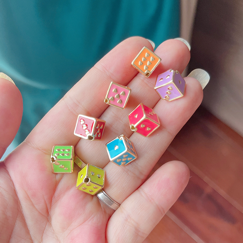 Colourful Enamel Evil EYe Dice Rainbow Watermelon Coconut Tree Bead,18K Gold Plated DIY Bracelet Necklace Accessories Supply K65